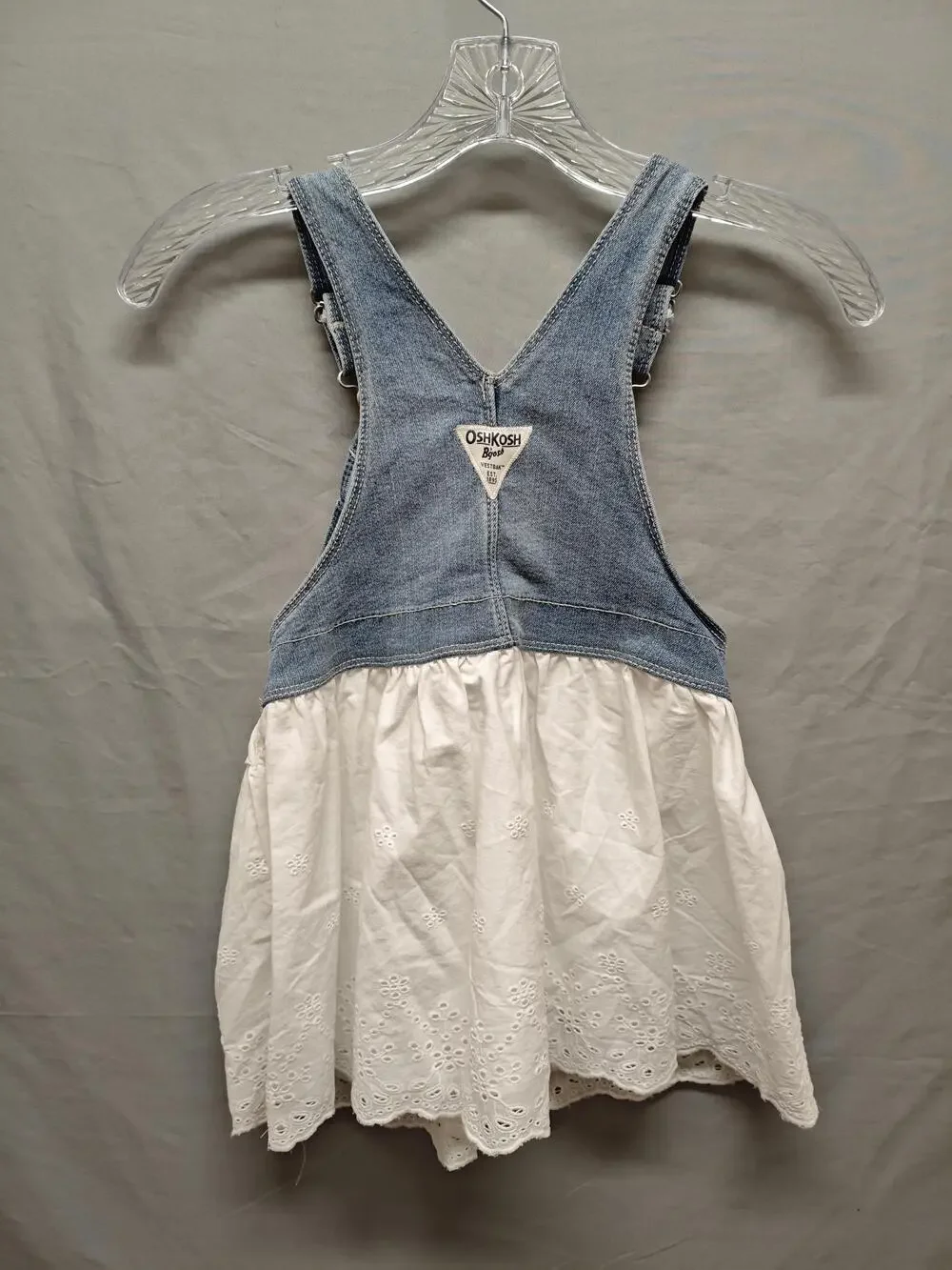 OshKosh Bgosh Overall Dress Girls 4T Blue Denim White Eyelet Jumper Skirtall